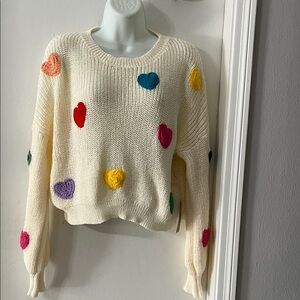 Charming Heart-Embellished Women's Sweater